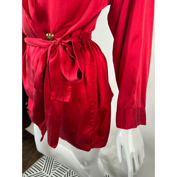 Marilyn Monroe By Warners Satin Red Wrap Robe With Belt & Embroidered Logo - Picture 12 of 16
